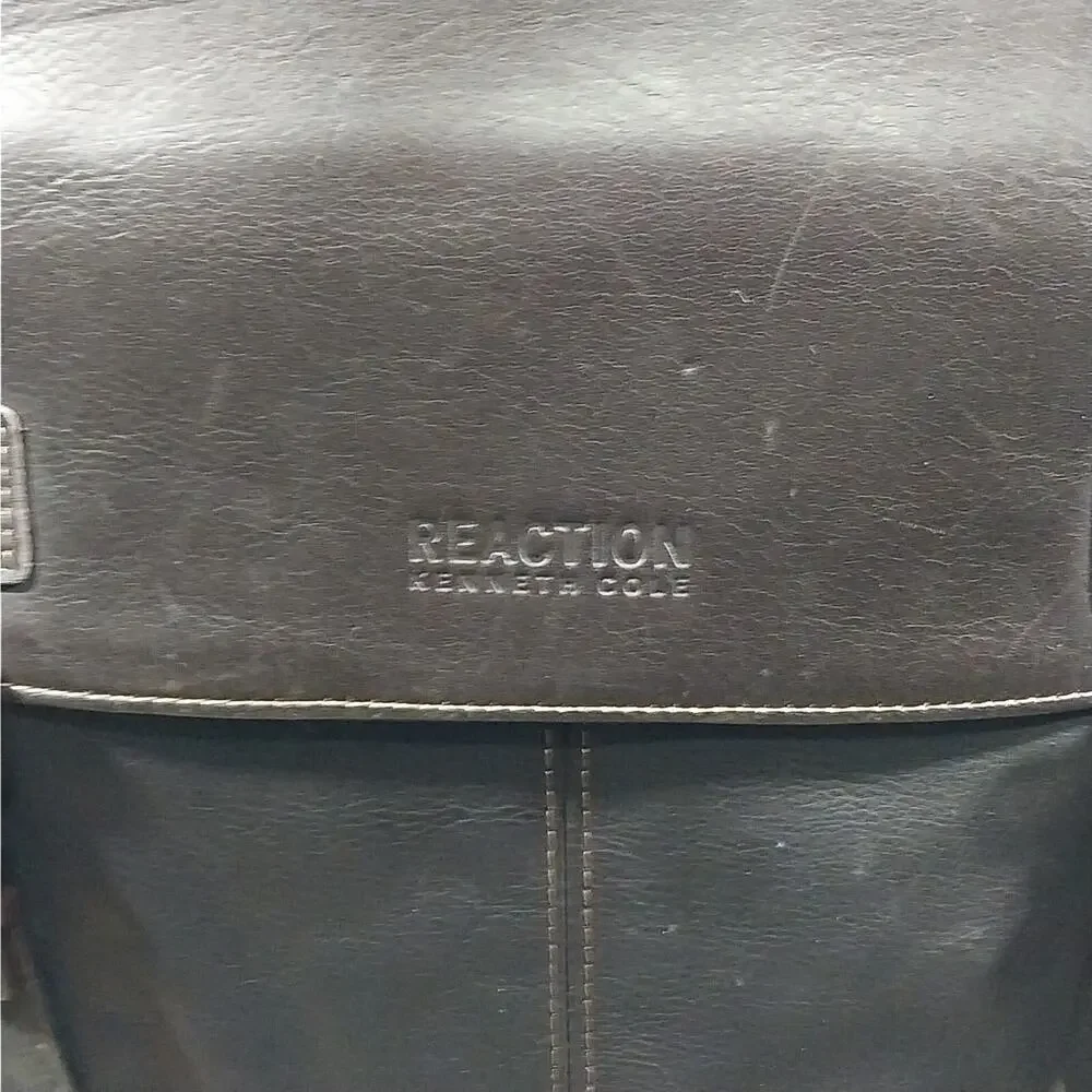 KENNETH COLE REACTION! ESPRESSO BROWN GENUINE LEATHER LAPTOP, BRIEFCASE, BAG! - Picture 4 of 13